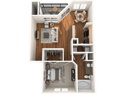 Floor plan for 1 bed, 1 bath, 792 sqft