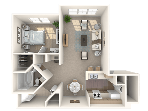 Floor plan for 1 bed, 1 bath, 903 sqft
