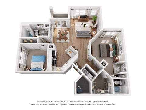 Floor plan for 2 beds, 2 baths, 1130 sqft