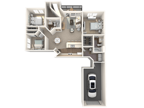 Floor plan for 3 beds, 2 baths, 1460 sqft