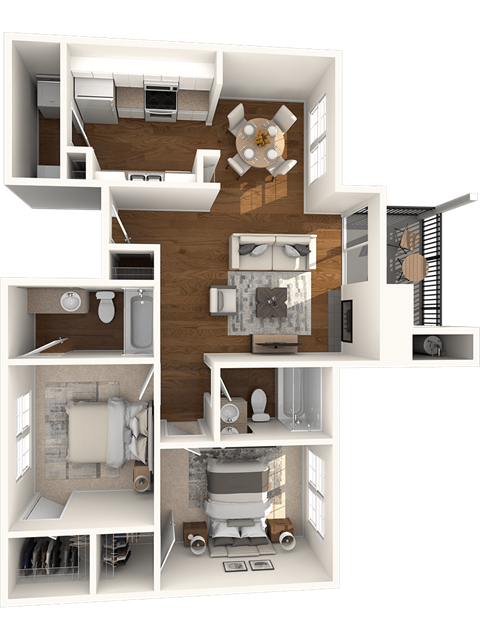 Floor plan for 2 beds, 2 baths, 863 sqft
