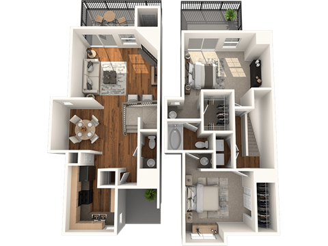 Floor plan for 2 beds, 1.5 baths, 1042 sqft