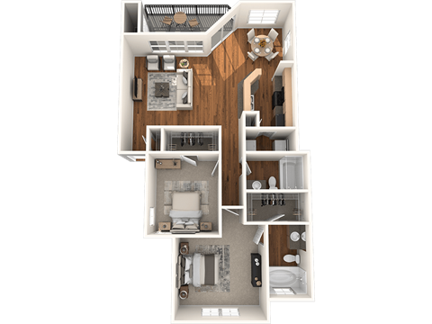 Floor plan for 2 beds, 2 baths, 1142 sqft