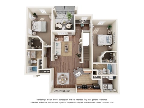 Floor plan for 2 beds, 2 baths, 1373 sqft
