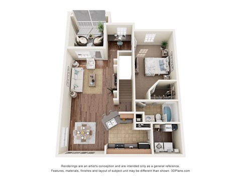 Floor plan for 1 bed, 1 bath, 1021 sqft