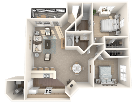Floor plan for 2 beds, 2 baths, 1201 sqft