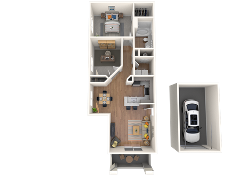 Floor plan for 1 bed, 1 bath, 872 sqft