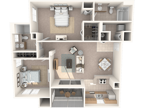 Floor plan for 2 beds, 2 baths, 1160 sqft