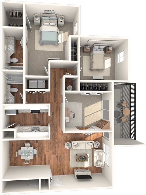 Floor plan for 3 beds, 2 baths, 1350 sqft