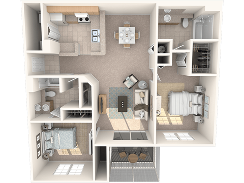 Floor plan for 2 beds, 2 baths, 1085 sqft