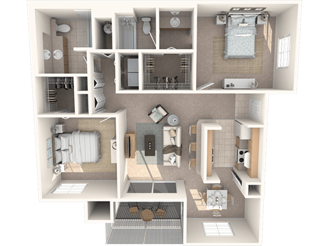 Floor plan for 2 beds, 2 baths, 1125 sqft
