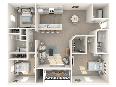 Floor plan for 3 beds, 2 baths, 1592 sqft