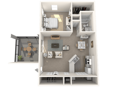 Floor plan for 1 bed, 1 bath, 971 sqft