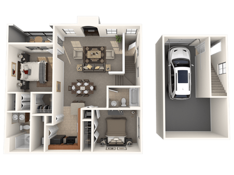 Floor plan for 2 beds, 2 baths, 1093 sqft