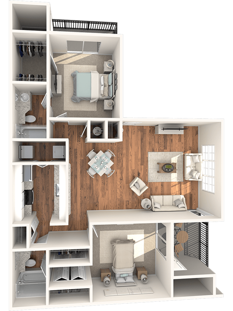 Floor plan for 2 beds, 2 baths, 1200 sqft
