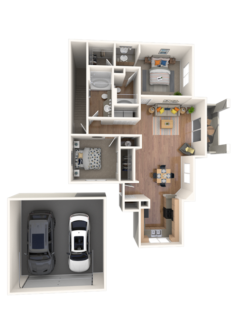 Floor plan for 2 beds, 2 baths, 1140 sqft
