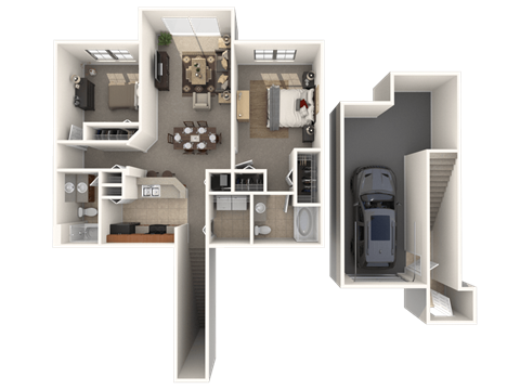 Floor plan for 2 beds, 2 baths, 1212 sqft
