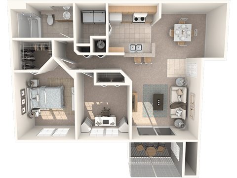 Floor plan for 2 beds, 1 bath, 960 sqft