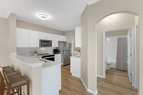 Fort Myers apartment for rent - Open-Concept Kitchen and bar with stainless steel appliances and modern finishes