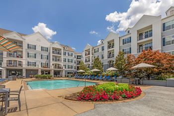 Resort-inspired pool with sundeck
