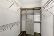 Chamblee apartment for rent - A walk-in closet with shelving and hanging space.