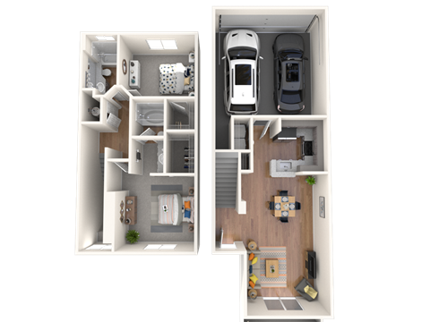 Floor plan for 2 beds, 2 baths, 1172 sqft