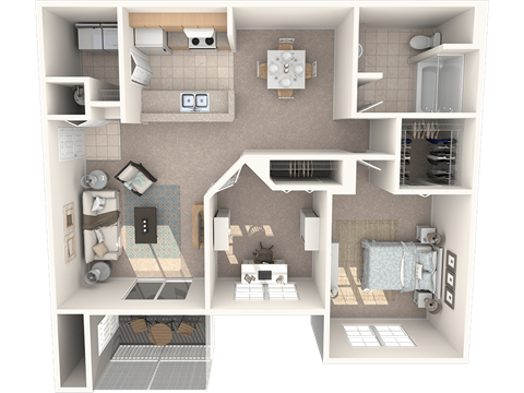 Floor plan for 1 bed, 1 bath, 970 sqft