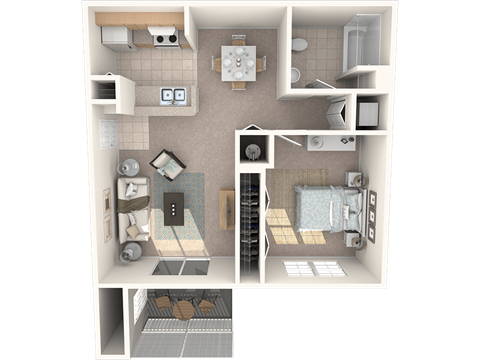 Floor plan for 1 bed, 1 bath, 720 sqft
