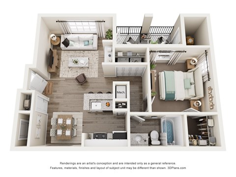 Floor plan for 1 bed, 1 bath, 704 sqft