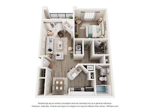 Floor plan for 1 bed, 1 bath, 777 sqft