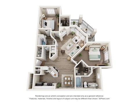 Floor plan for 2 beds, 2 baths, 1137 sqft