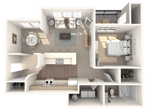 Floor plan for 1 bed, 1 bath, 842 sqft
