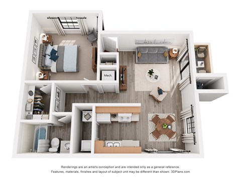 Floor plan for 1 bed, 1 bath, 712 sqft