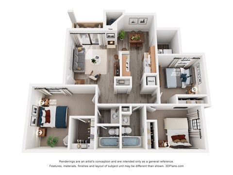 Floor plan for 3 beds, 2 baths, 1198 sqft