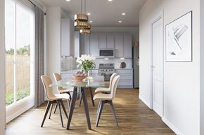Hewitt apartment for rent - A modern kitchen with a glass dining table and chairs at Walker Place Apartments, Texas