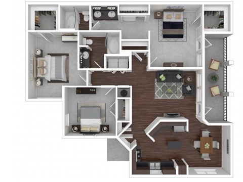 Floor plan for 3 beds, 2 baths, 1396 sqft