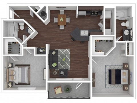 Floor plan for 2 beds, 2 baths, 1100 sqft