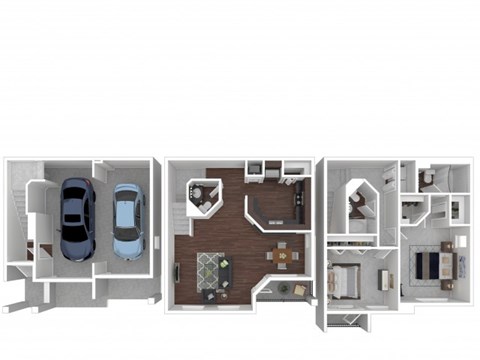 Floor plan for 2 beds, 2.5 baths, 1222 sqft