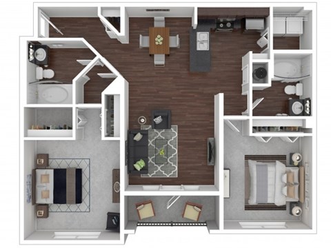 Floor plan for 2 beds, 2 baths, 1145 sqft