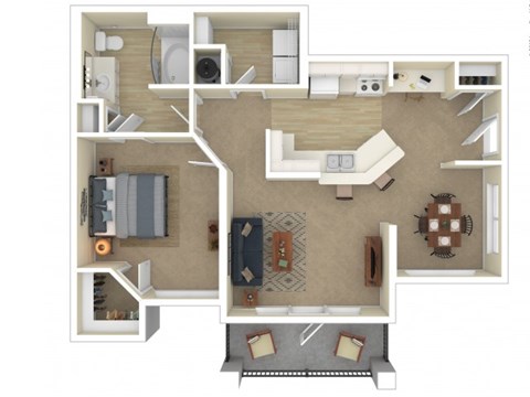 Floor plan for 1 bed, 1 bath, 828 sqft