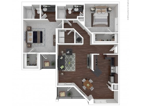 Floor plan for 2 beds, 2 baths, 1252 sqft