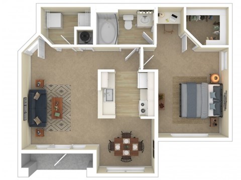 Floor plan for 1 bed, 1 bath, 789 sqft