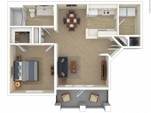 Floor plan for 1 bed, 1 bath, 747 sqft
