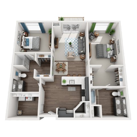 Floor plan for 2 beds, 2 baths, 1147 sqft