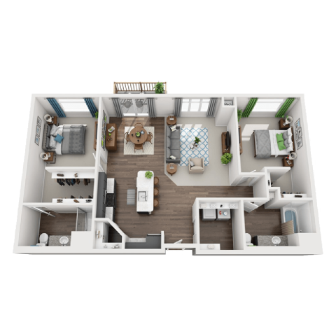 Floor plan for 2 beds, 2 baths, 1191 sqft
