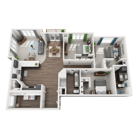 Floor plan for 2 beds, 2 baths, 1536 sqft