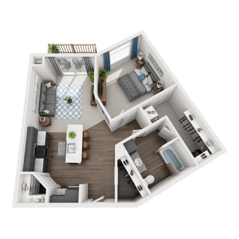 Floor plan for 1 bed, 1 bath, 753 sqft