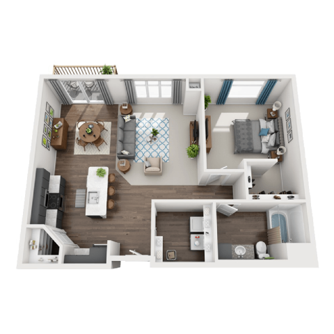 Floor plan for 1 bed, 1 bath, 931 sqft