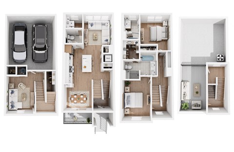 Floor plan for 2 beds, 2.5 baths, 1615 sqft