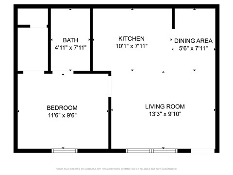 Floor plan for 1 bed, 1 bath, 500 sqft